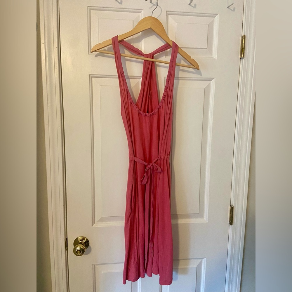 Theory Pink Racer Back Long Top with Silk Tie and Pockets